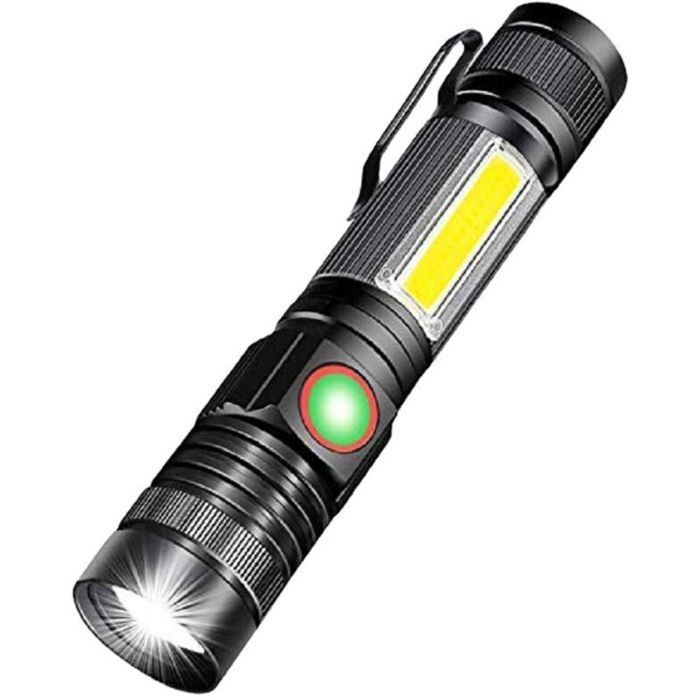 Lampe torche LED rechargeable par USB puissante (batterie rechargeable 18650 incluse et magnétique en bas)