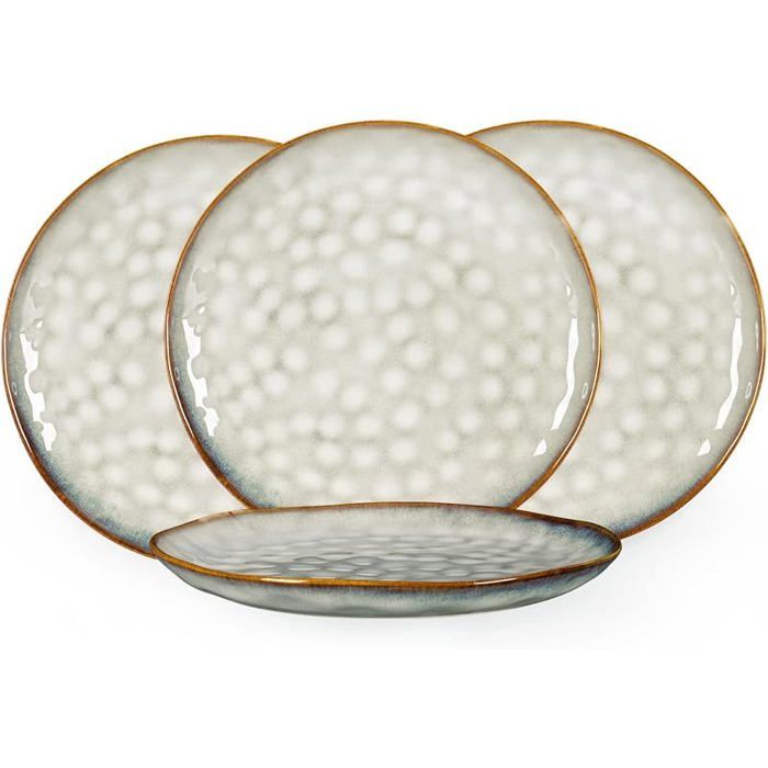 Assiette Plate à Dîner 4 Pièces Assiettes Creuse Grande en Céramique - 28cm Service de Table en Grès - Assiette Plate SALADIER
