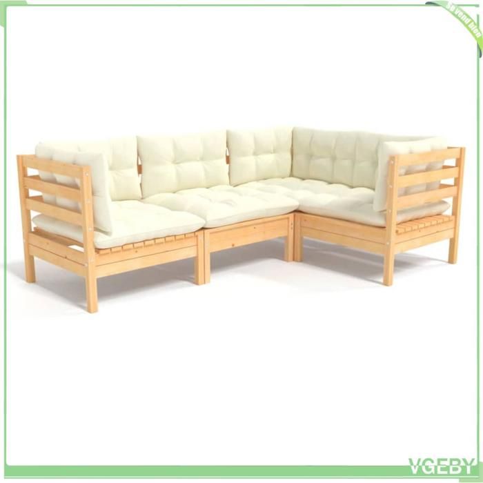 Salon de jardin - FAFEICY - 3096370 - Bois de pin massif - Modulaire 4 pcs - Coussins crème