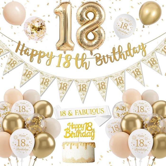 Decoration Anniversaire 18 Ans Ballon 18 Ans Anniversaire Femme Ballon Blanc Or Anniversaire Bannière Anniversaire Femme Homme