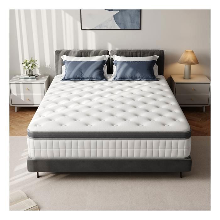 Matelas hybride 140x200cm épais 30 cm avec ressorts ensachés associé à la mousse très respirant et soutien solide blanc