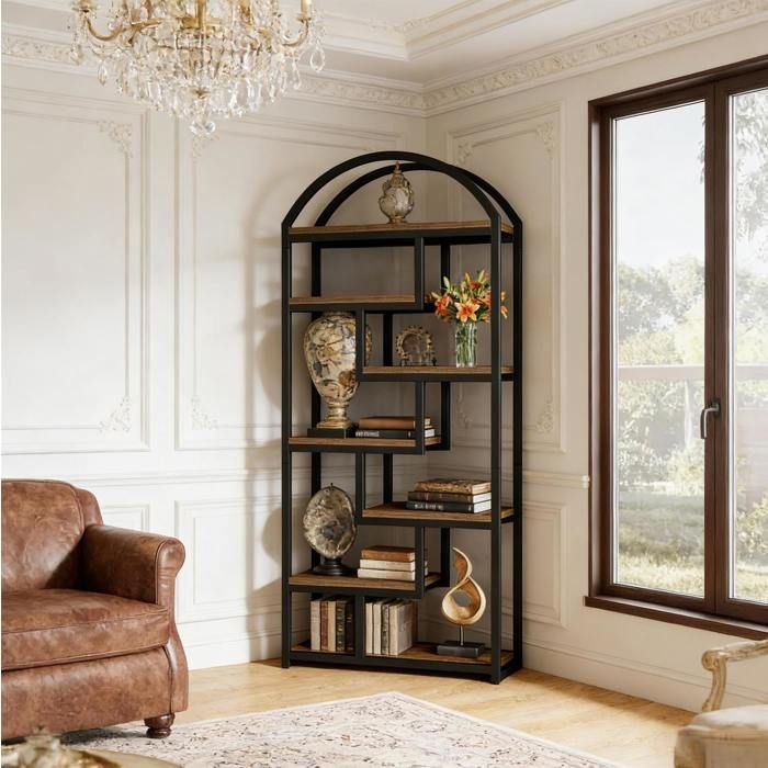 Modenuit bibliothèque 7 étagères 80 x 30 x 180 cm MDF et métal noir aspect bois rustique