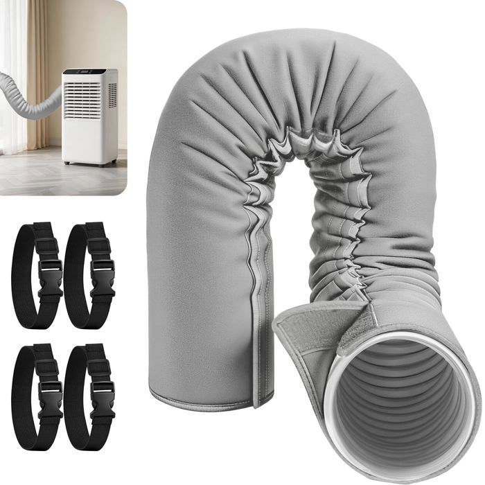 Gaine isolante – – Triple couche anti-chaleur – Pour climatiseur portable 12.7/15cm – Gris