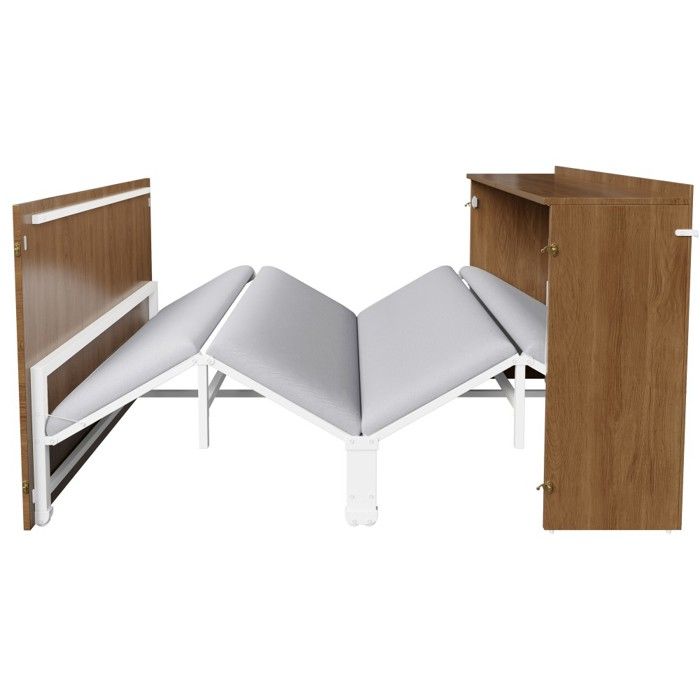 Lit double escamotable mural 140x200 coloris bois cadre métal roulettes silencieuses matelas lin lit dappoint pour chambre