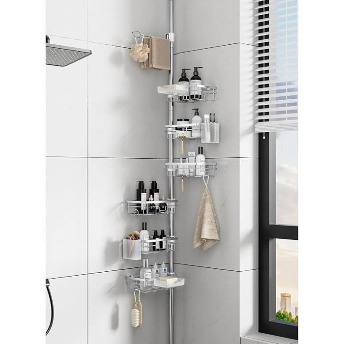 Support vertical argent modulable 78 à 308cm étagère salle de bain sans trou