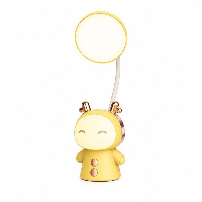 Lampe de Bureau LED Rechargeable - Cartoon Mignon-Double Source Lumineuse et Col Flexible - pour Lecture Chambre Enfant-Jaune Citron