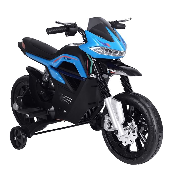 Moto électrique pour Enfants de 3-6 ans 25 W 6 V 3 Km/h Effets Lumineux et sonores roulettes Amovibles Charge max. 30 kg Bleu