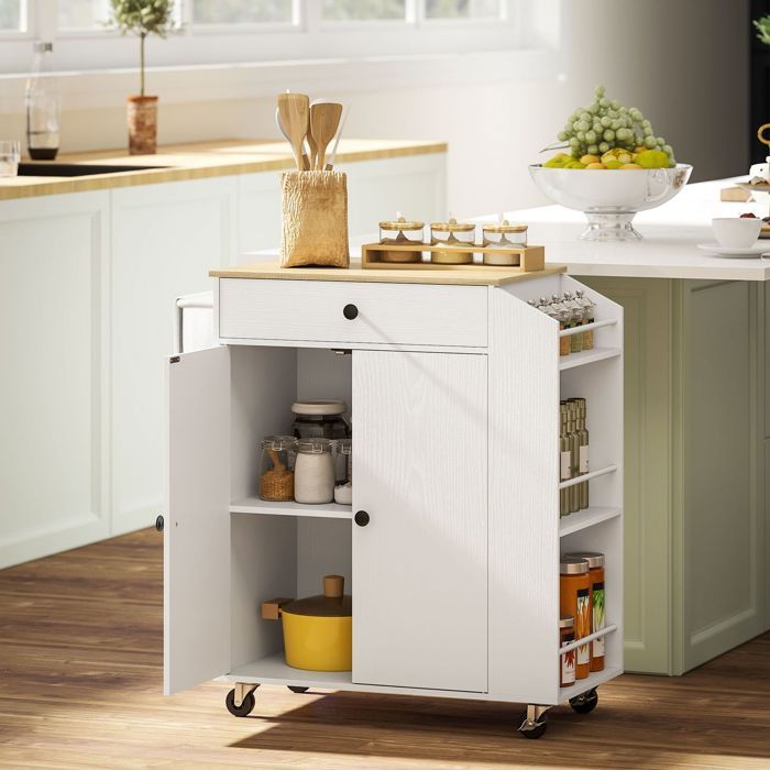 Desserte de cuisine - WESTYLE - Desserte sur roulettes - Plan de travail - Tiroir et armoire - Porte-épices
