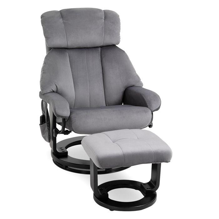 Aspect velours fauteuil relax massant pivotant avec repose-pieds 10 points de vibration pour salon gris
