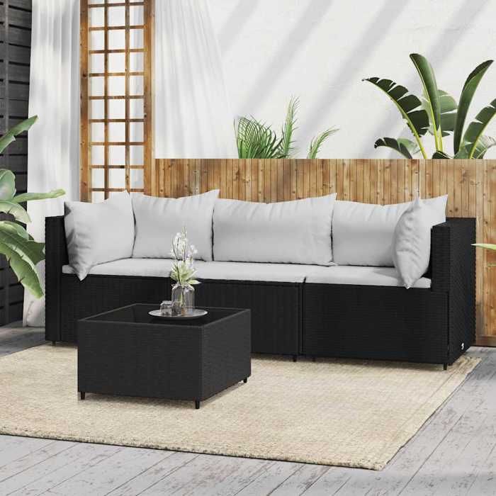 Canapés de jardin (lot de 4) avec coussins Noir Résine tressée - Sofa dextérieur LL2720