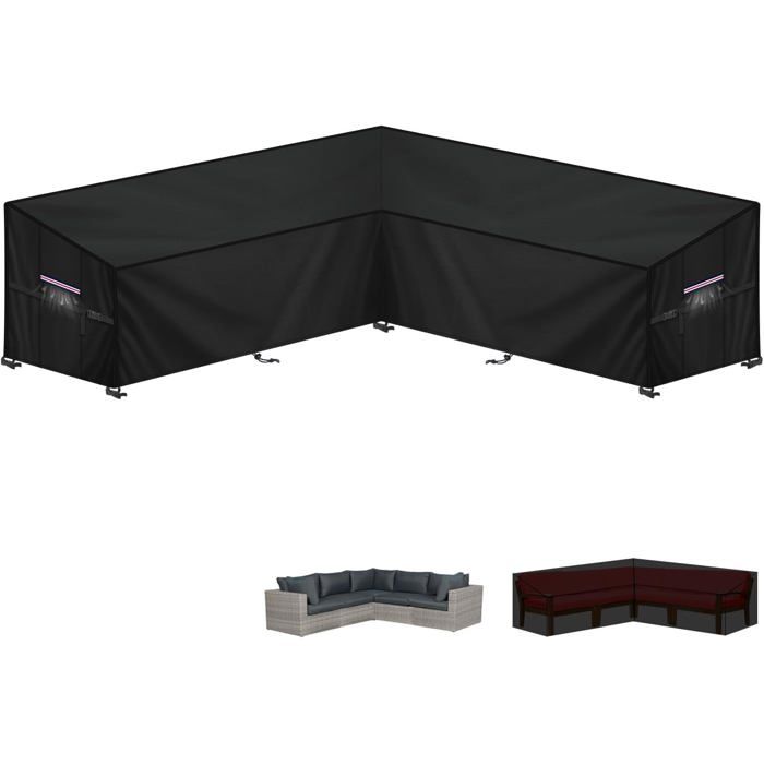 Housse salon de jardin forme L pour canapé dangle extérieur - 420D Oxford imperméable anti-UV - 235x235x100x90/65 cm