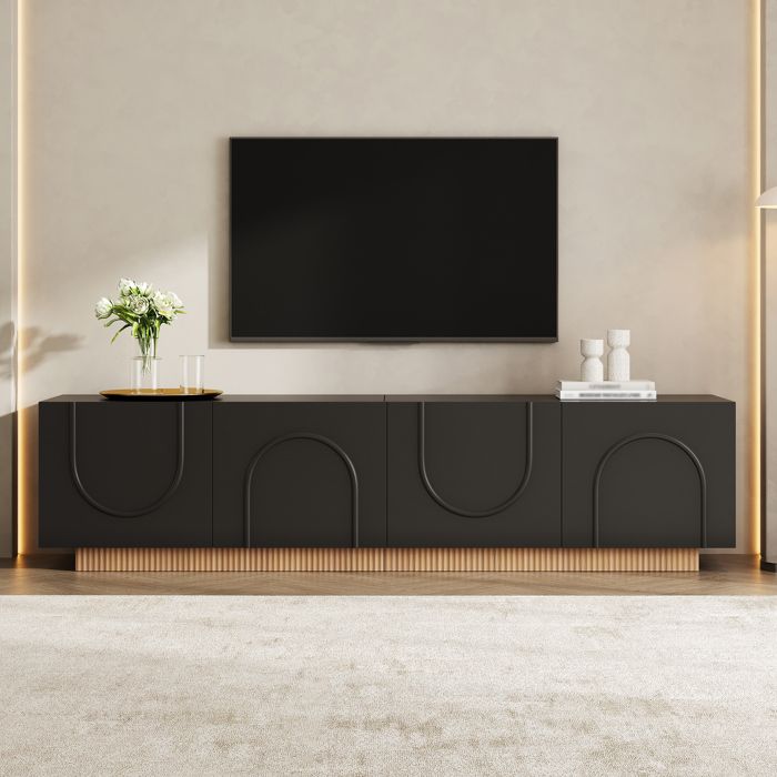 LEMONMAX Meuble TV de Salon 170 x 38 x 42 cm Armoire TV avec 4 Portes Cintrées Meuble de rangement Meuble TV Bas Noir