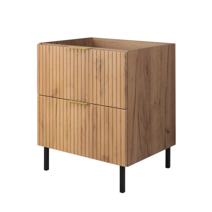 Meuble vasque - 3XE LIVING - Chêne Craft - 60 x 46 x 77 cm - 2 tiroirs - Poignées dorées