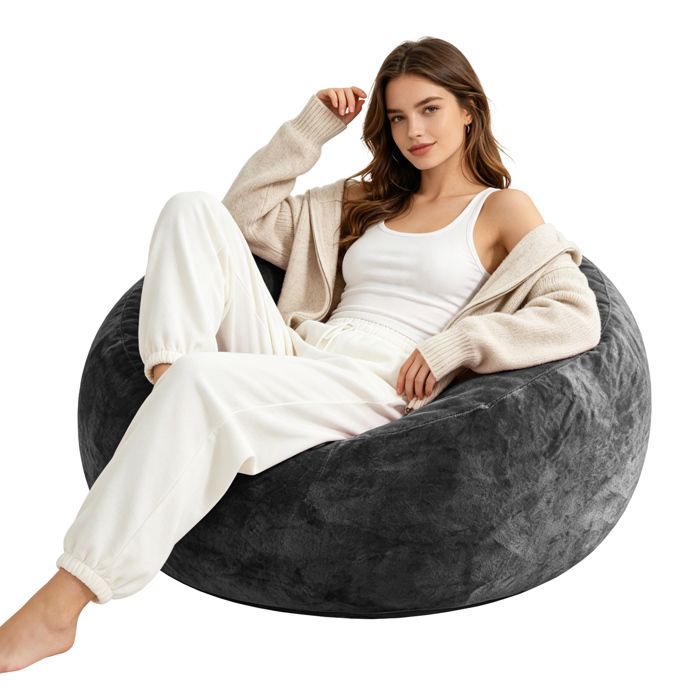 VUENOR Pouf géant 4FT gris foncé – fauteuil de détente adulte housse lavable