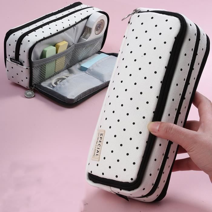 Trousse Scolaire Grande Capacité KIRZAX - 5 Emplacements Stylos, 2 Poches - Avec Poignée - Noir Sobre