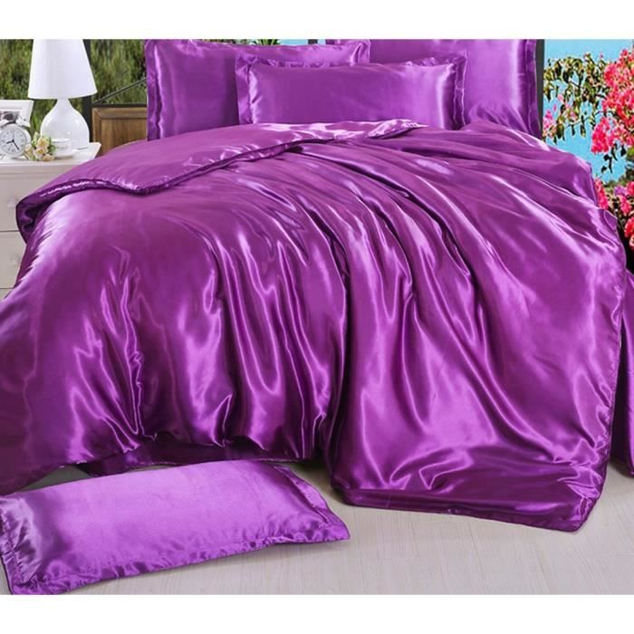 Parure de lit en soie - KONVINIT - Violet Foncé - 220x240cm - Drap de Lit 230x240cm - 2 Taies dOreiller 48x74cm
