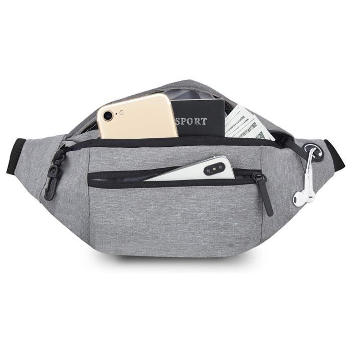 Sac Banane Homme Femme Sac Banane avec Prise Casque et Poches à 3 Fermetures à glissière Ceinture réglable pour la Voyage randonnée d'entraînement en Plein air