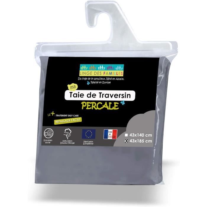 Taie De Traversin Percale Coton ESSIX Première 43x230 Cm - Gris Galet