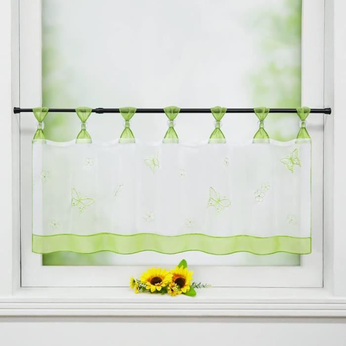 Rideau Brise-bise Devola En Voile - Motif Papillon Brillant, Double Couche, 90 X 60 Cm, Argenté