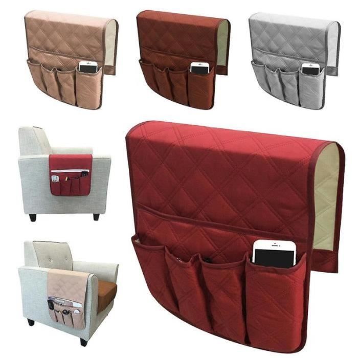 Accoudoir Organisateur Tv Remote Holder 5 Pocket Caddy Pour Canapé Canapé Fauteuil Inclinable - Couleur beige