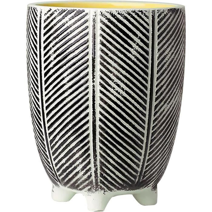 Pot De Fleurs Intérieur 30 Cm - Design Traces De Burin - Plastique Robust - Noir - Avec Insert Intérieur Amovible