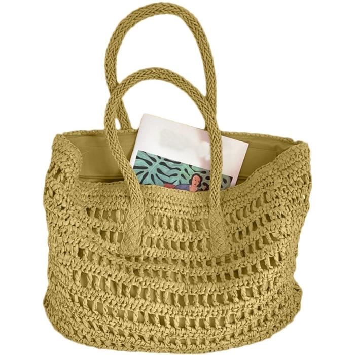 Sac de plage d'été en paille, sac à in de grande capacité, sac décontracté à p