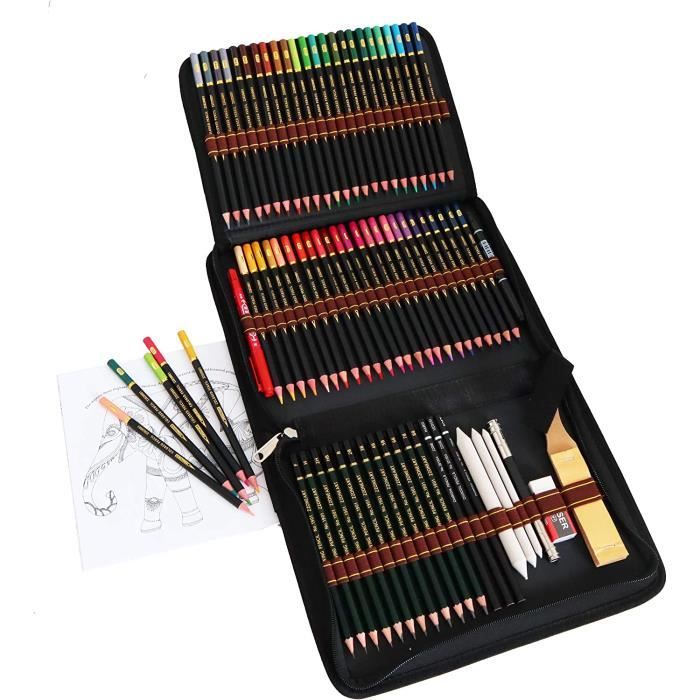 Crayons De Couleur Professionnels 50 Pièces - Trousse En Toile, Idéal Pour Dessin, Croquis, Artistes Et Enfants