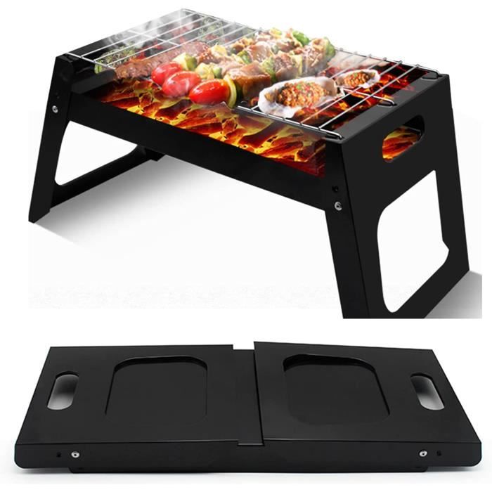 Barbecue Pliable Portable à Charbon - Mini Gril Compact Pour Camping, Jardin, Plage - 27.7x19x13.5 Cm