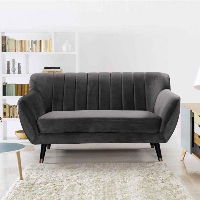 Canapé Scandinave 2 Places En Tissu Velours Gris Pandora