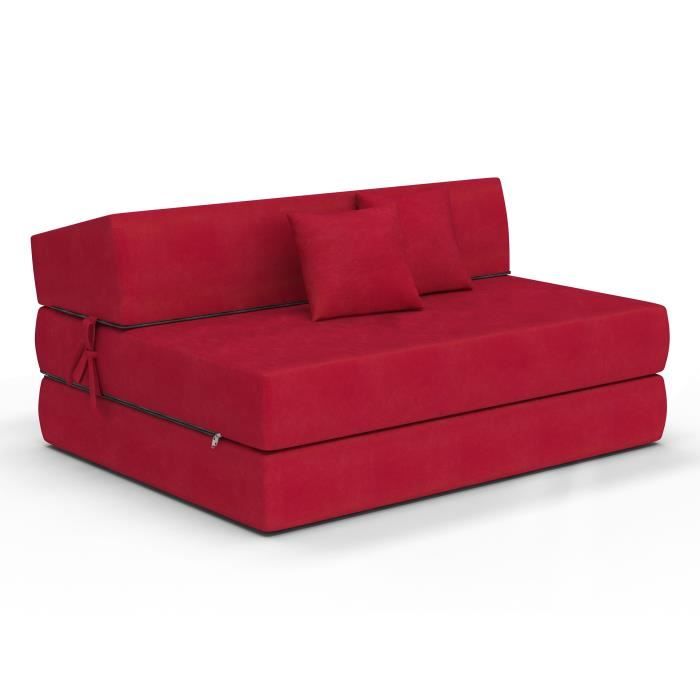 Chauffeuse 2 places BUCKLE UP futon rouge couchage 140*200*24cm KARUP