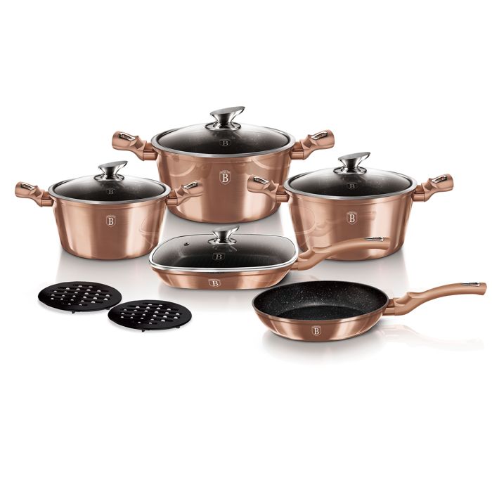 Batterie de Cuisine à Induction 11 Pièces Aluminium Antiadhésif sans PFOA Berlinger Haus Rose Gold Or rose 13643