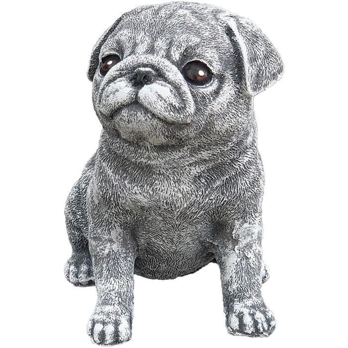 Statuette chien carlin en résine noir avec tartan écossais H20cm - MAX