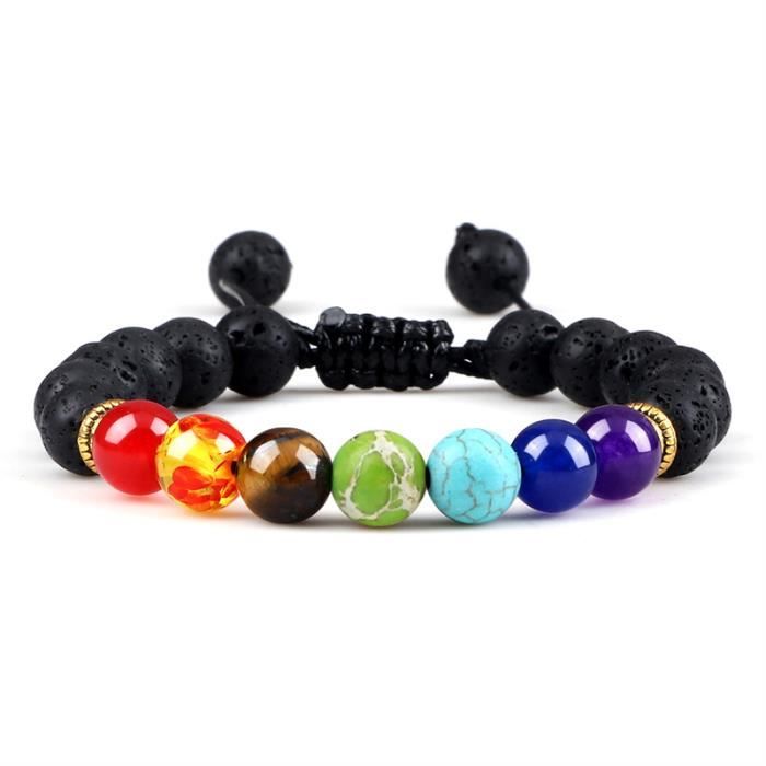 Bracelet En Pierre De Lave 8mm Pour Homme - Modèle #34 Protection - Neuf Sans Emballage