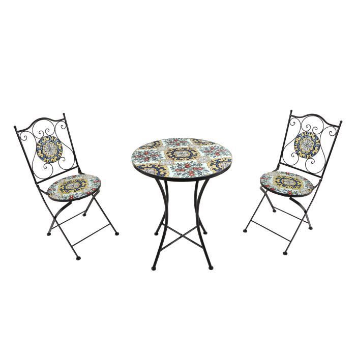 Ensemble de jardin - AXI - Amélie - 2 Chaises Pliantes - Table Ronde - Mosaïque Beige Ensemble de jardin - AXI - Amélie - 2 Chaises Pliantes - Table Ronde - Mosaïque Beige