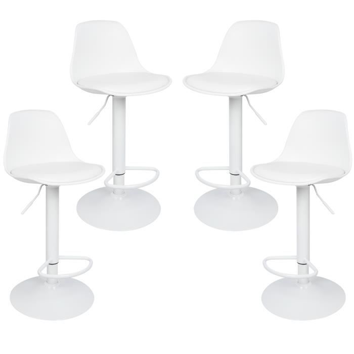 Lot de 4 tabourets de bar blancs B.LIVEM - Design contemporain - Hauteur réglable - Charge maximale 120kg