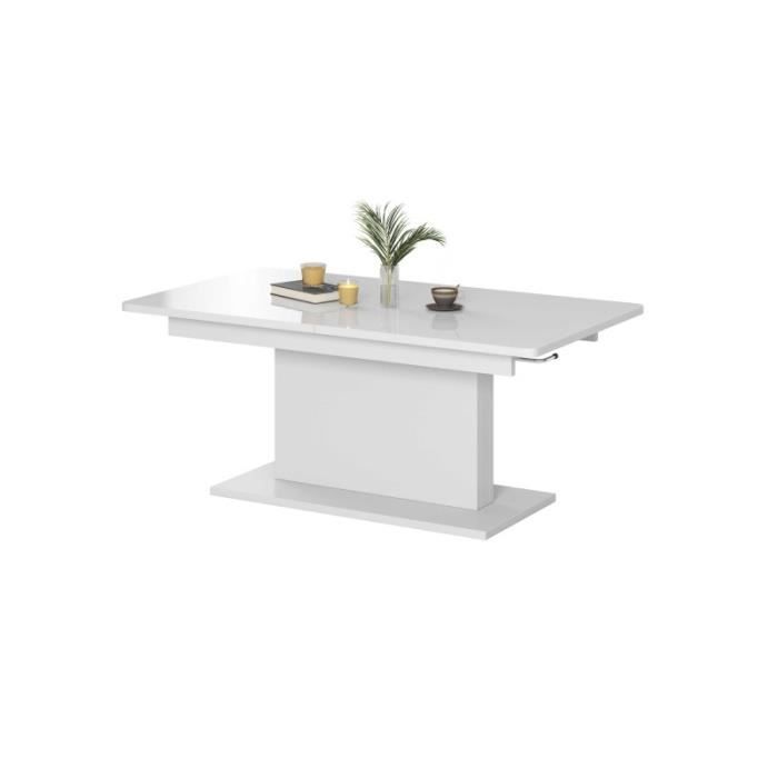 table basse design 126-167 x 70 x 56-74 cm - blanc mat