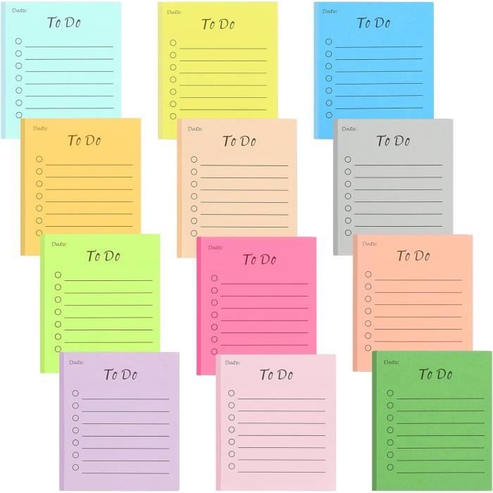 Lot De 12 Blocs De Notes Autocollantes Multicolores - 500 Feuilles De ...