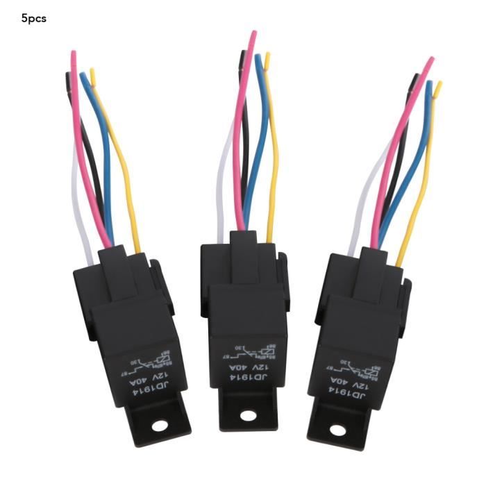 QitinDasen 5 Broches Relais Voiture 12V 40A SPDT Avec Prise Faisceau Pré-Câblé - Noir