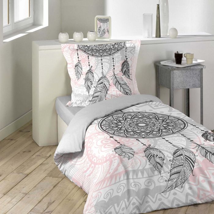 Housse de couette 140x200 cm + 1 taie d'oreiller (63x63) 100% coton42 fils  dessin place namaste - Cdiscount Maison