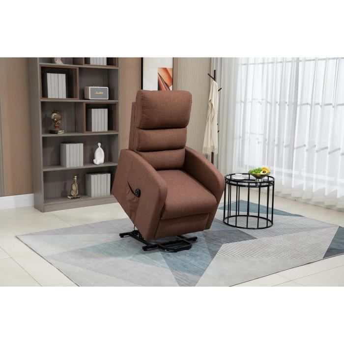 fauteuil relax électrique massage comfort, releveur réclinable, tissu poliéster 100% (marron)