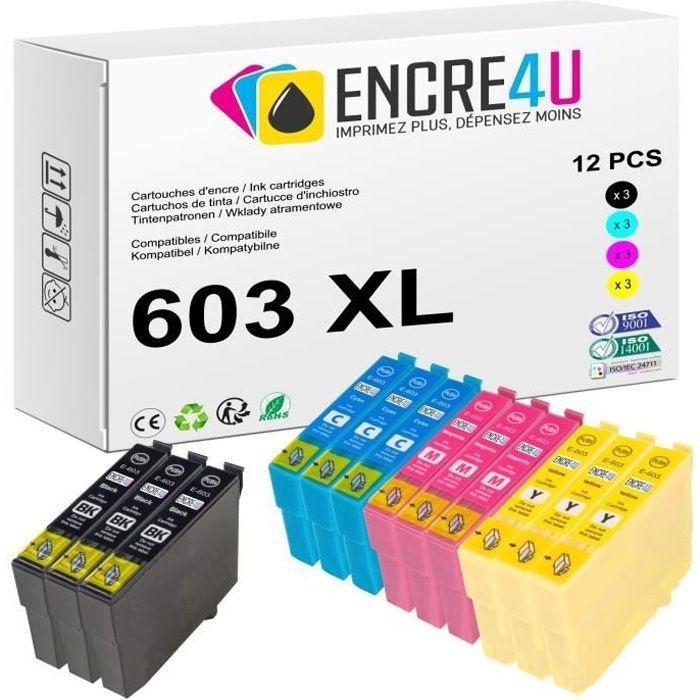 Cartouches d'encre compatibles 603 XL ENCRE4U pour Epson - Lot de 12  (3N/3C/3M/3J) - Cdiscount Informatique
