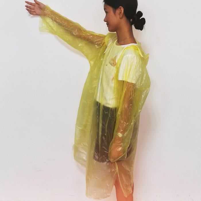 Poncho de pluie jetable – Lot de 12 imperméables d'urgence – Capuche et manches – Enfants, claire, taille unique