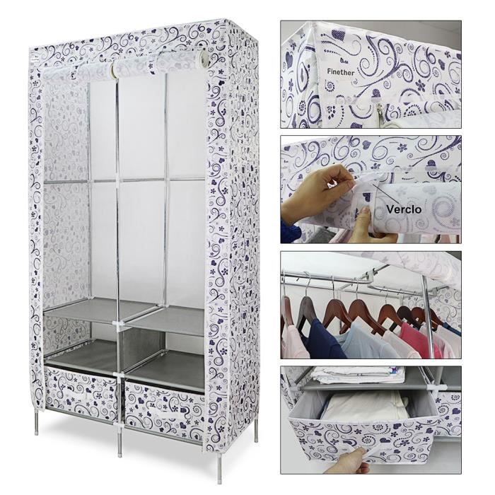 Finether Armoire Penderie En Tissu A 2 Portes Etagere A Vetements