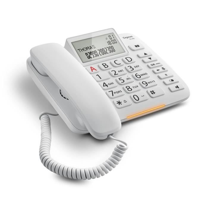 Gigaset DL380, Téléphone analogique, Combiné filaire, Haut-parleur, 99 entrées, Identification de l'appelant, Blanc