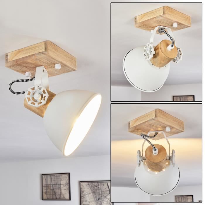 Applique murale - HOFSTEIN - Orny - Bois et métal blanc - Spot orientable - E27 max. 60W