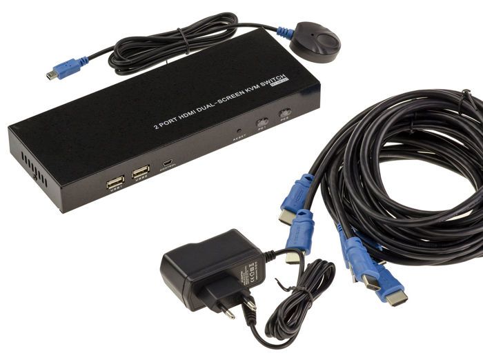 Boitier de Partage KVM Switch Automatique pour 2 PC - HDMI 2.0 60Hz 4K - Affichage Double écran Type Bureau dupliqué ou étendu