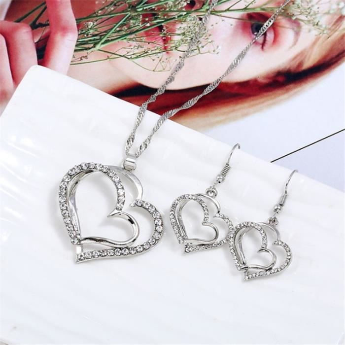 Coffret Bijoux Collier & Boucles D'oreilles En Inox – Cadeau Femme élégant Argenté