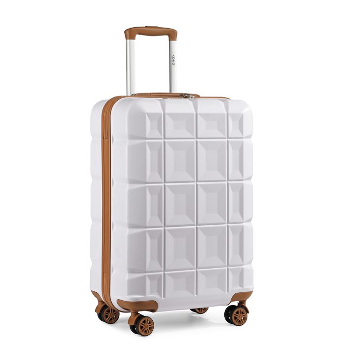 Valise Cabine 20 Pouces Extensible Kono - Rigide En Polypropylène, 4 Roues, Serrure TSA (Crème/Marron) - 3
