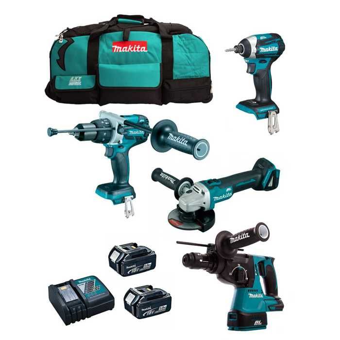 MAKITA Kit MK403 DHP481 + DHR243 + DGA504 + DTD154 + 2 x 50 Ah + DC18RC + LXT600