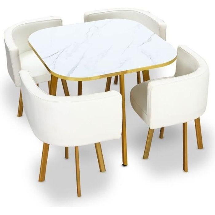 Table à manger et chaises encastrable PopUp - Marbre blanc